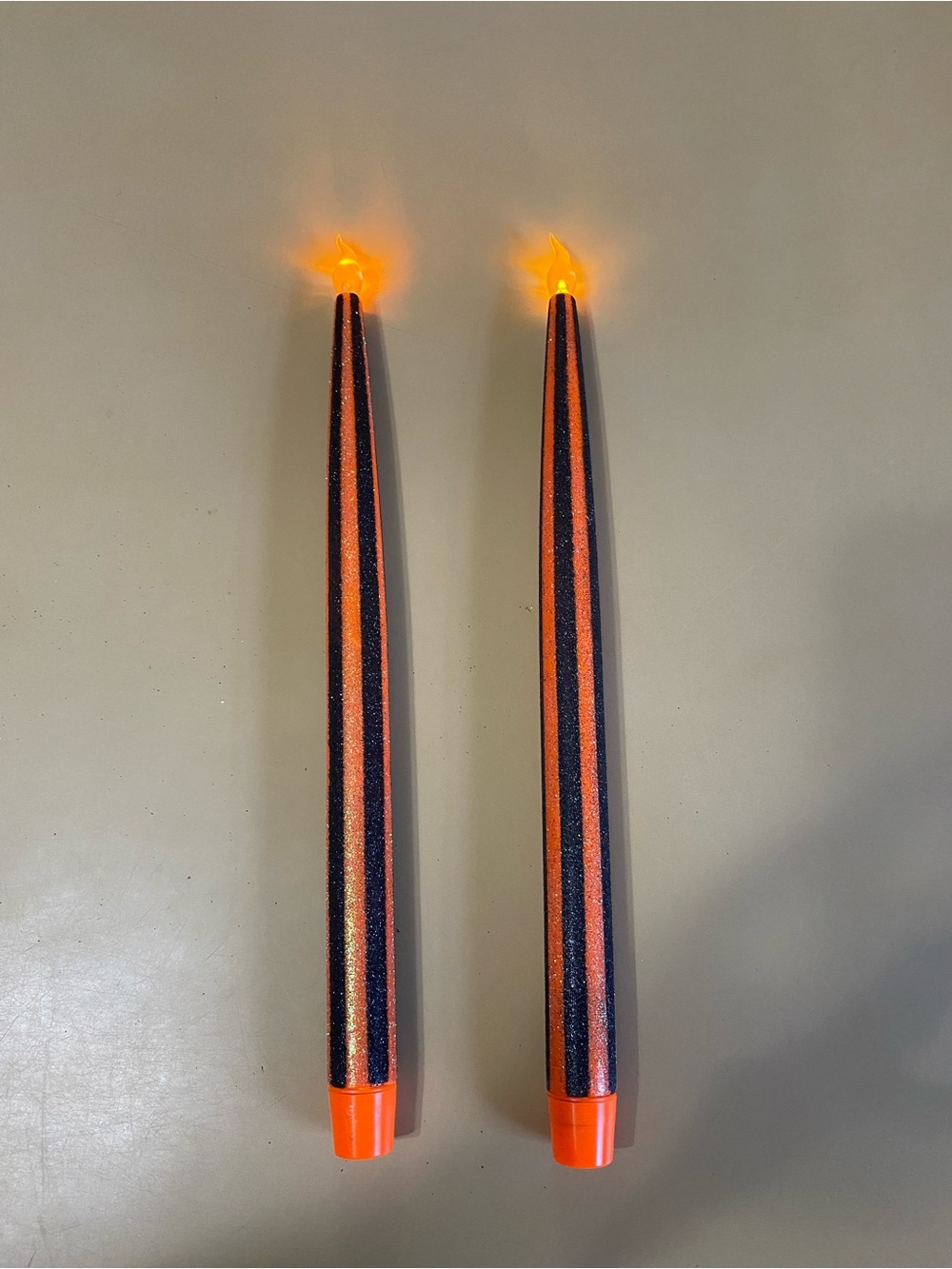 Glitter Striped LED Taper Candles - Orange and Black